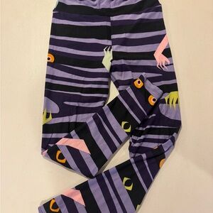LuLaRoe Kids Monster Stripe Leggings - Purple and Black